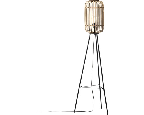 Driepotige staande lamp met één lamp, HxØ 130x45 cm, Woodrow naturel/bruin met voetschakelaar
