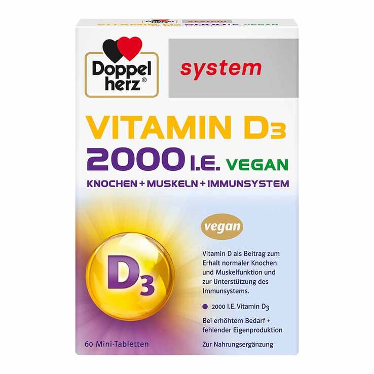 Doppelherz Vitamin D3 2000 I.E. vegan system Tabletten , 60 St