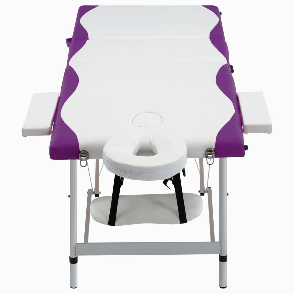 vidaXL Opvouwbare massagetafel, 3-zones, aluminium, wit en paars