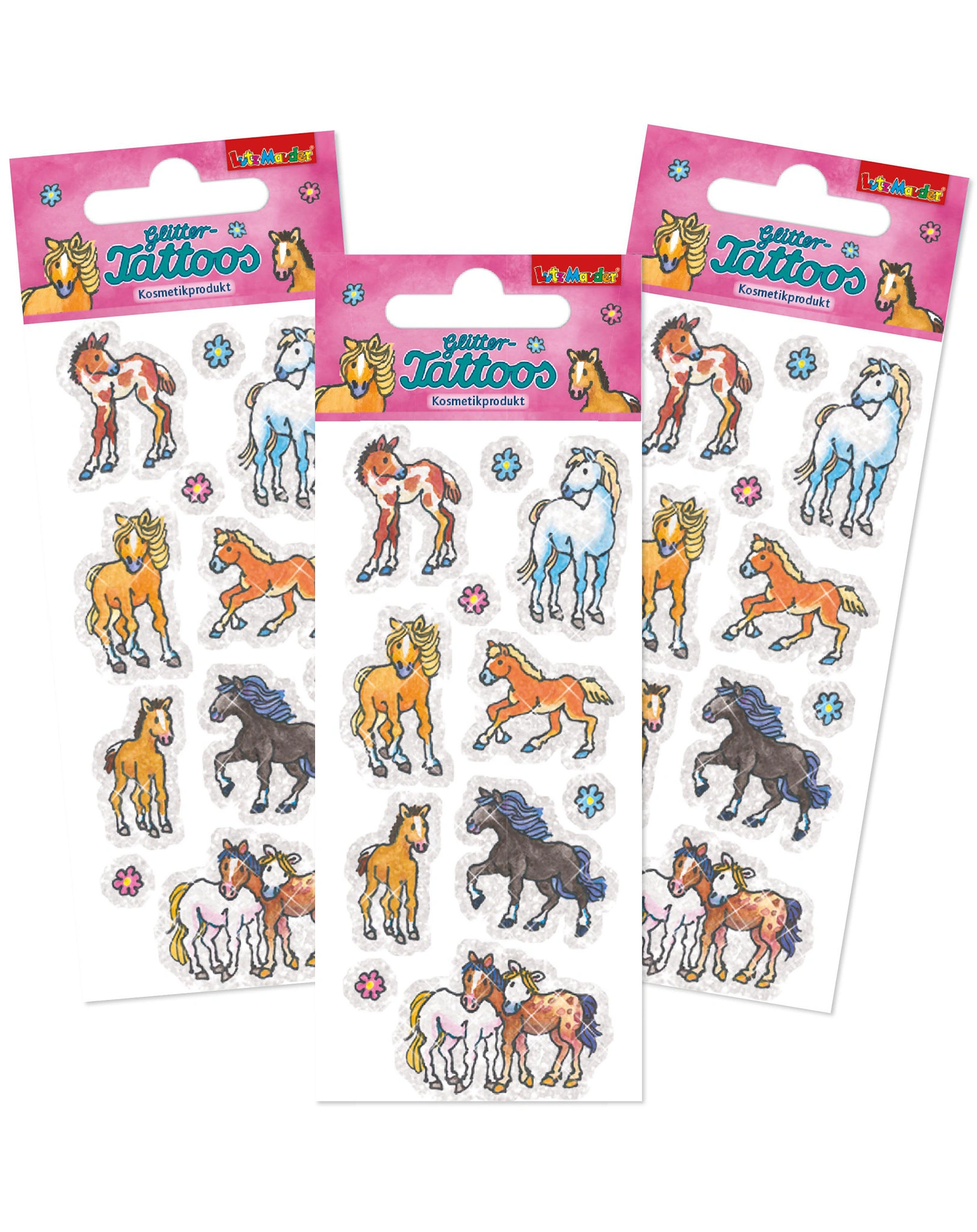 Tattooset PONIES GLITTER 3-teilig
