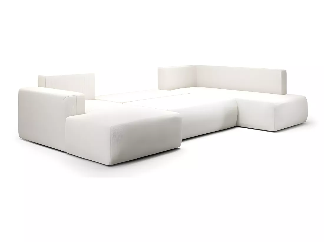 Canapé U 5 places convertible coffre Bliss Blanc Cassé