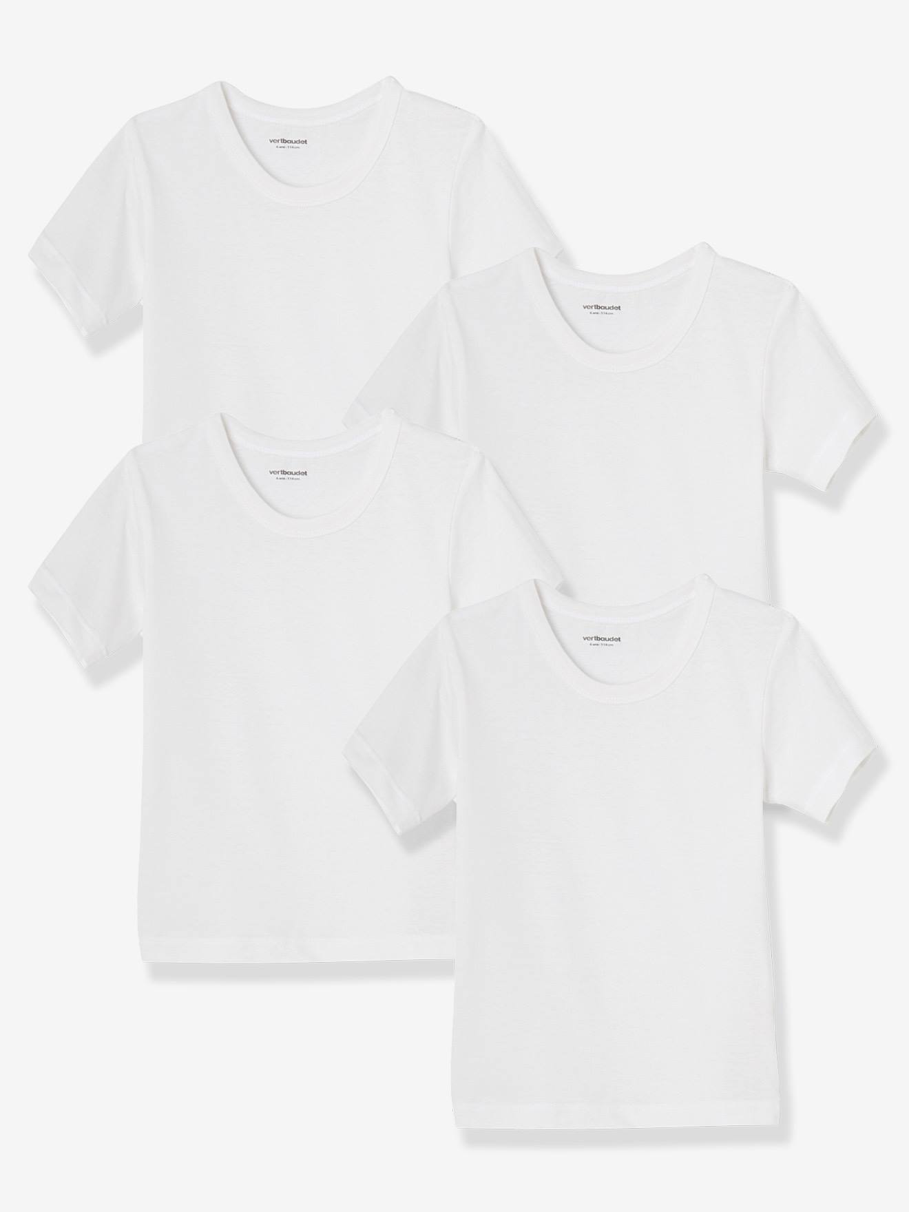 Pacote com 4 camisetas brancas de manga curta para meninos