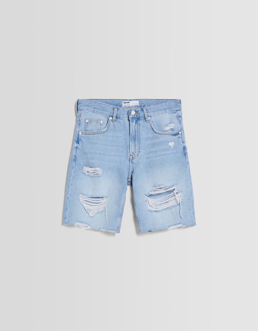 Bermuda jeans rasgada de corte justo