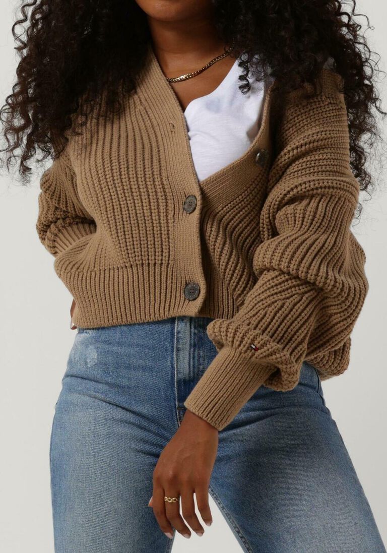 TOMMY HILFIGER camel tommy hilfiger vest org cotton button v-nk cardigan