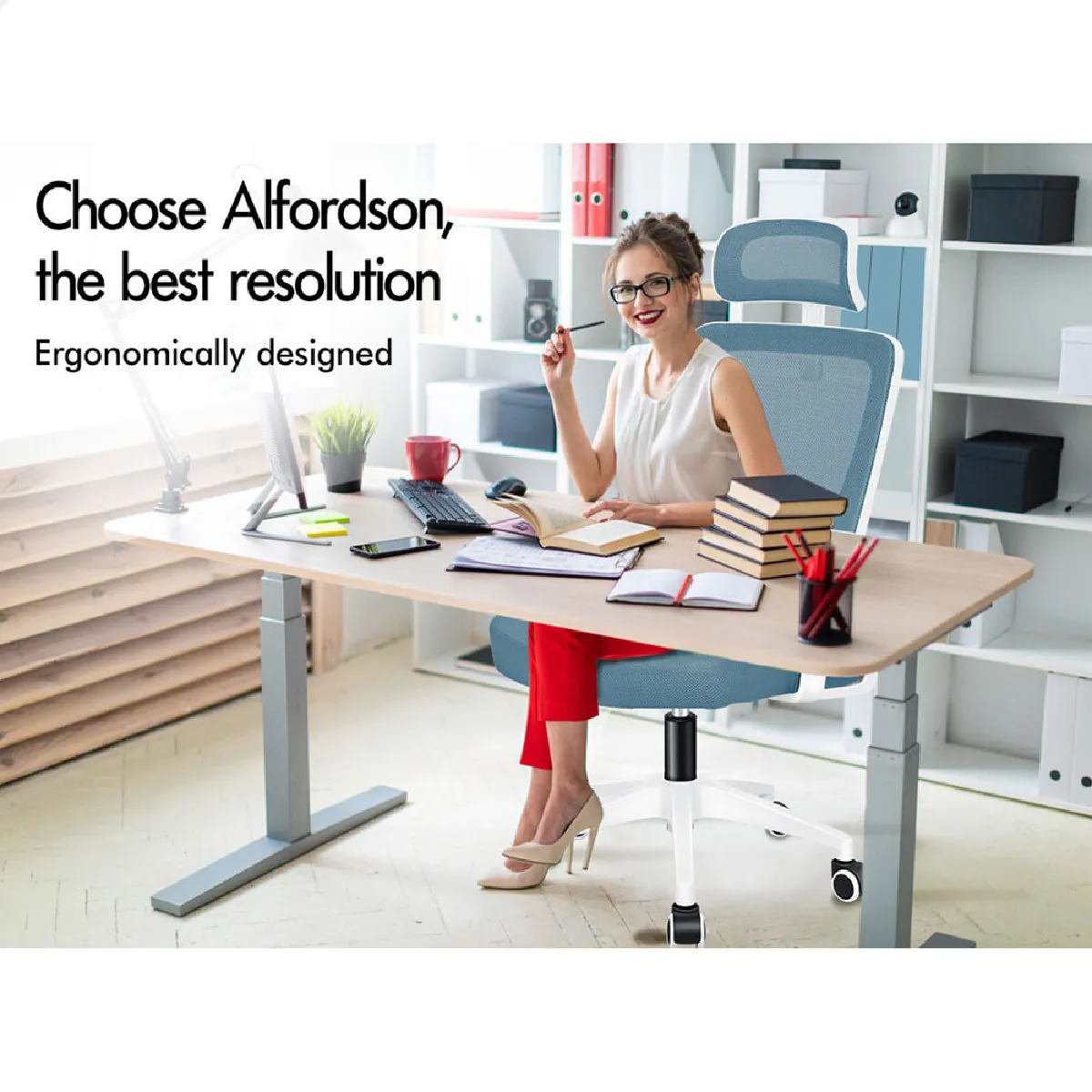 ALFORDSON Chaise de Bureau - Bleu et Blanc