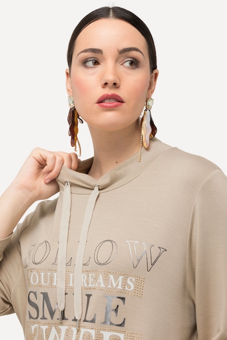 Sweatshirt, Metallic-Schriftmotiv, Stehkragen, 3/4-Arm