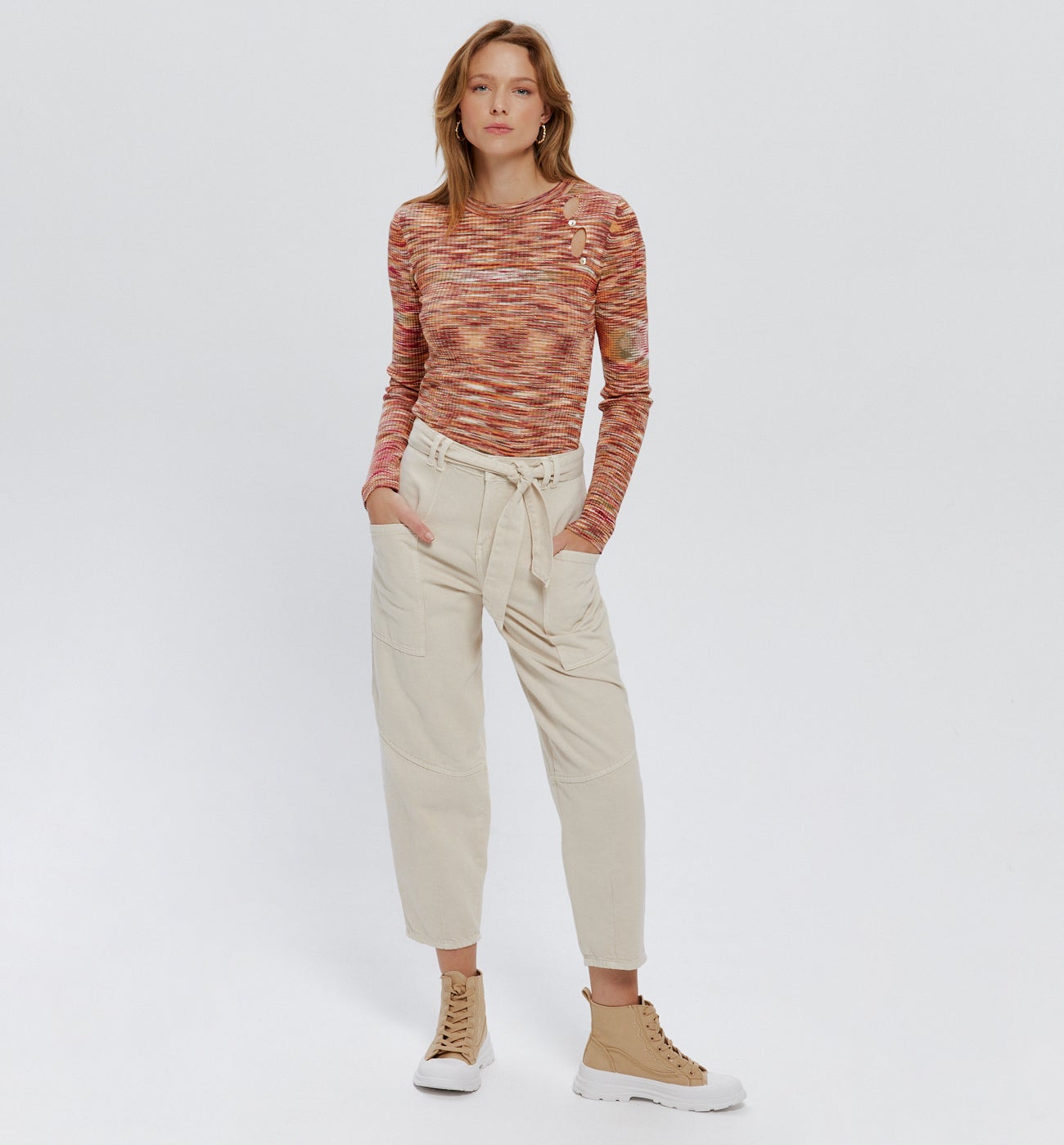 Pull fin ctelé Femme - Imprimé cognac