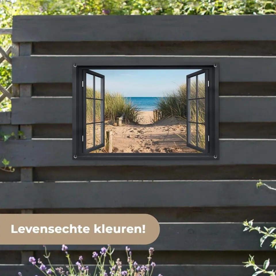 MuchoWow Tuinposter 90x60cm Doorkijk Strand Zee Zand Water