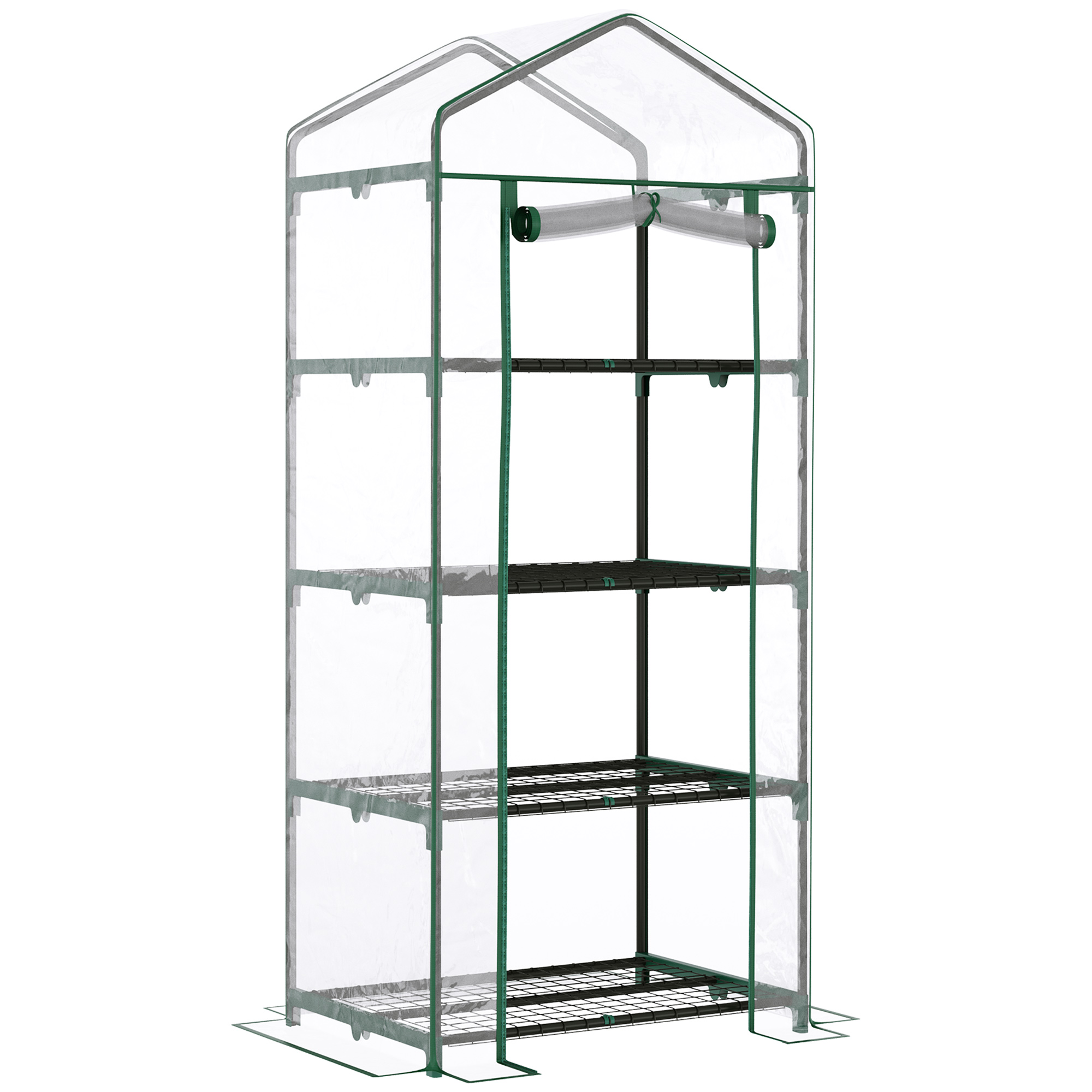 Estufa de jardim Outsunny com 4 prateleiras de metal, estrutura tubular de aço, ideal para cultivo de plantas, flores e vasos, 70x50x160 cm, transparente.
