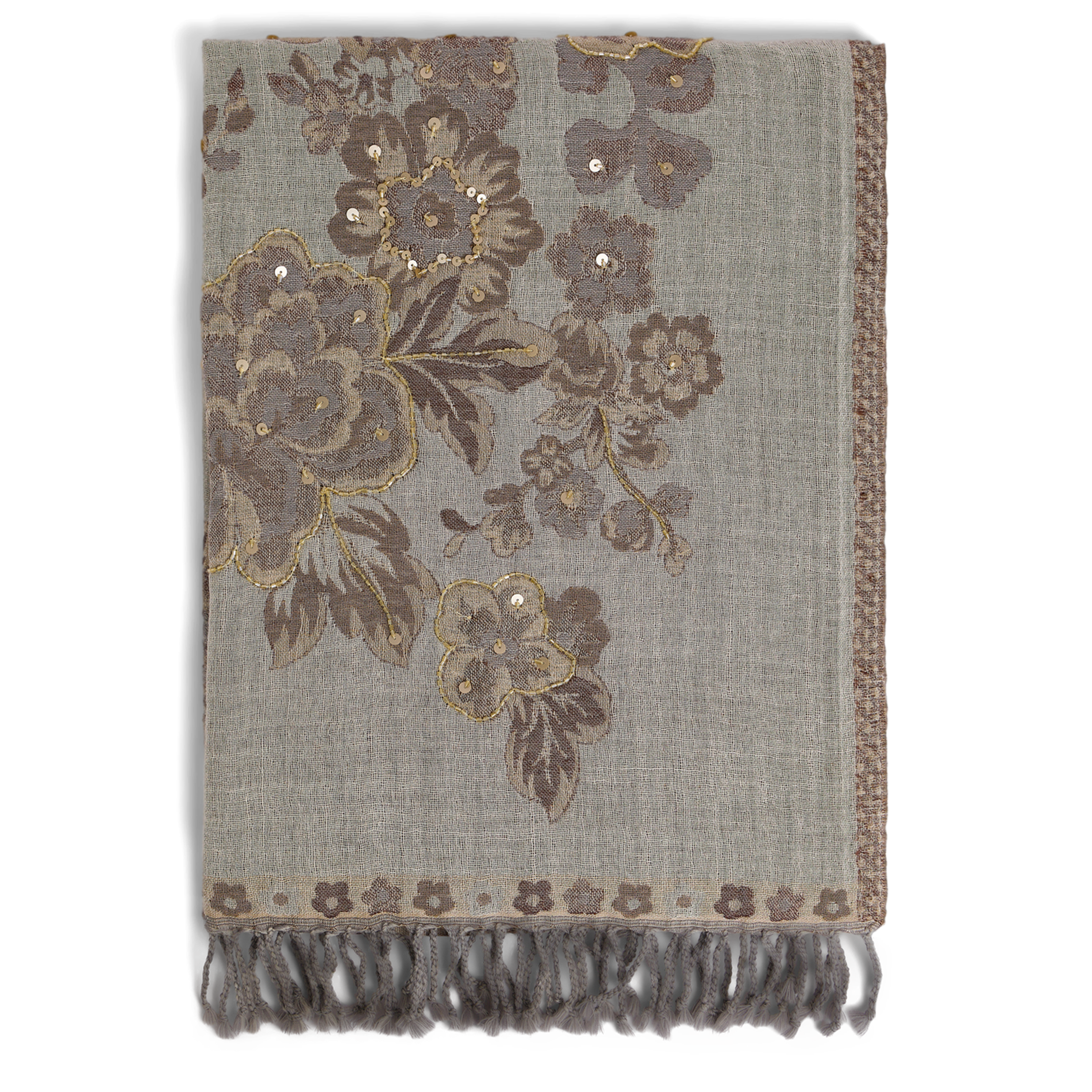 DORINE - Echarpe en laine en jacquard floral | Beige