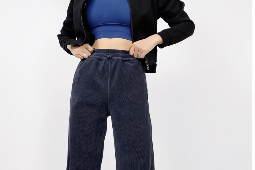 Overing - Hoge taille effen rechte joggingbroek met wijde pijpen