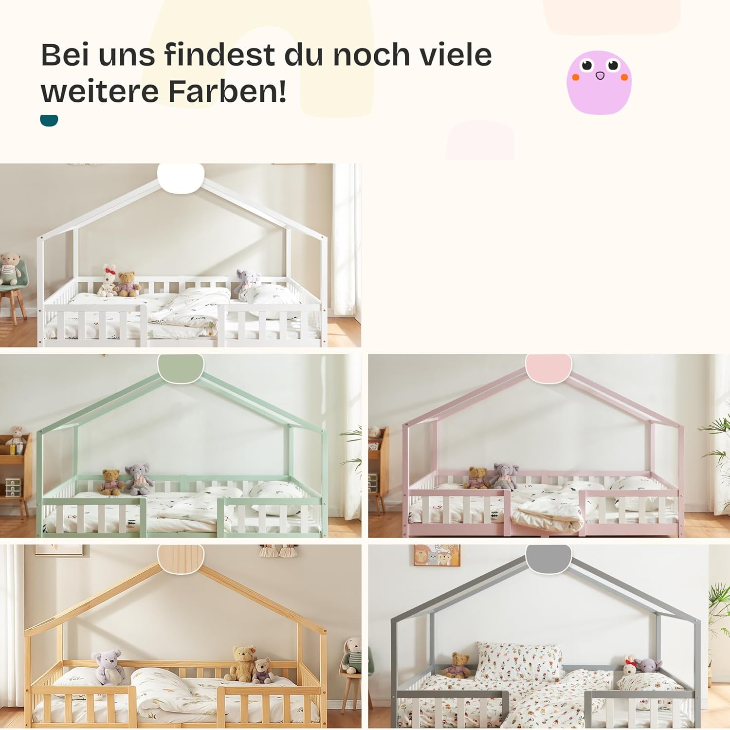 [en.casa] Kinderbett Treviolo Hausbett 140 x 200 cm Holzbett für Kinder mit Rausfallschutz Montessori Bettgestell mit Lattenrost Kiefernholz Weiß