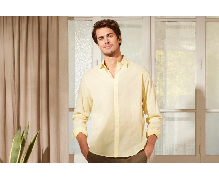 Chemise coton lin jaune pâle unie - SILBERT