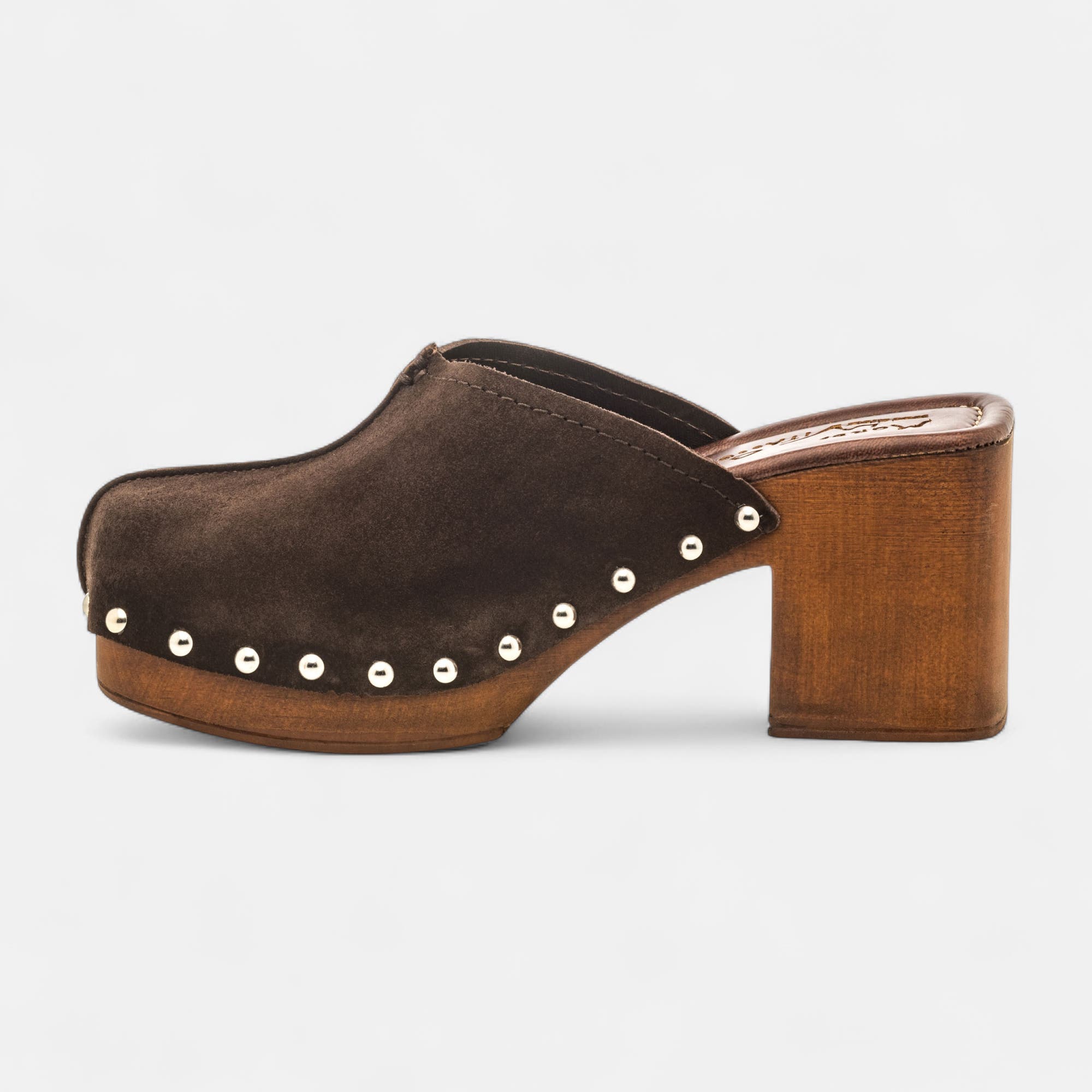 Chaussures semelle bois à talon Femme en cuir marron