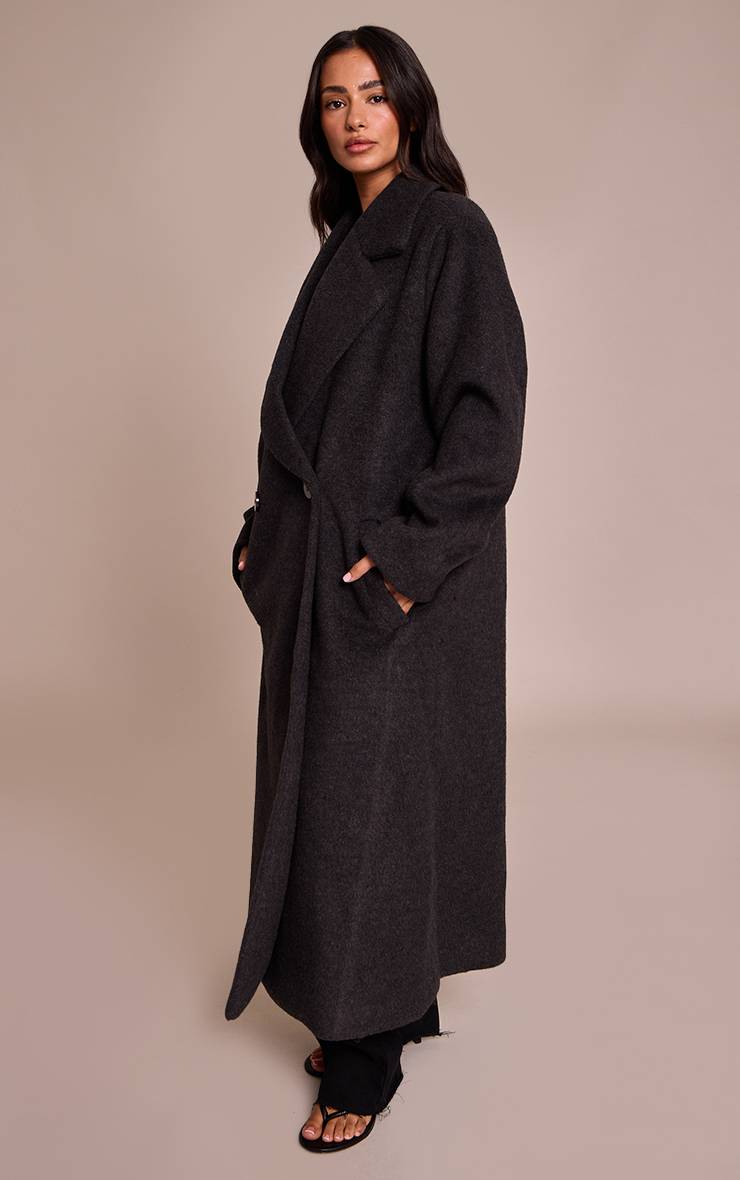 Charbon Manteau Long En Laine Brossée Petite