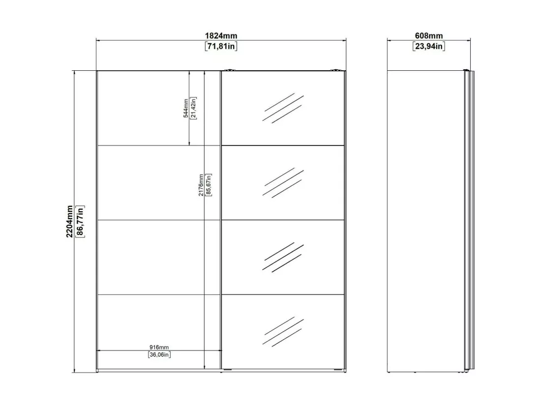 Garde-robe 2 portes Dsquizz, Meubles de chambre, Penderie de plain-pied, Placard à vêtements, 182x61 h220 cm, Blanc