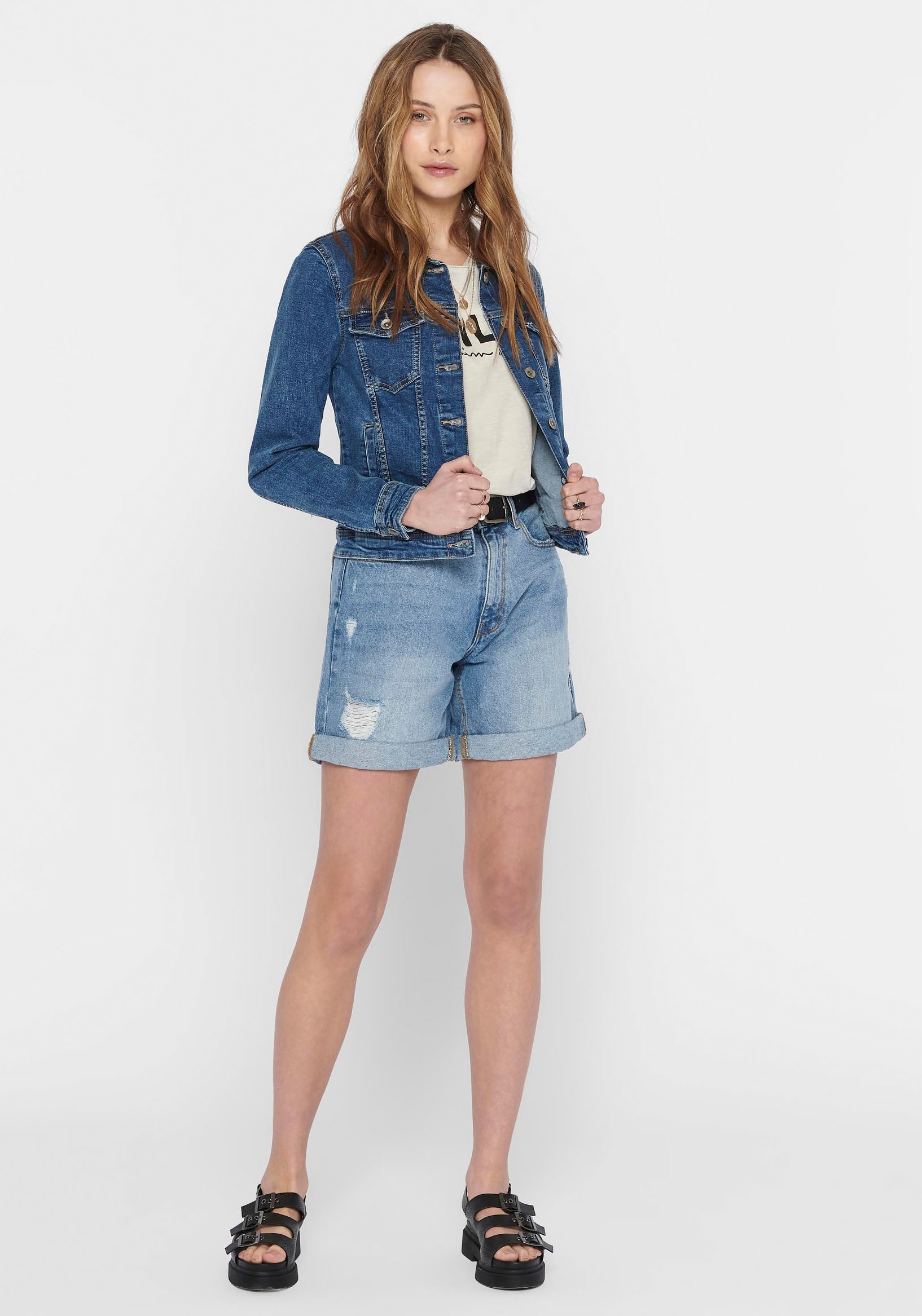 ONLY Jeansjacke »ONLTIA DNM JACKET MB BEX02 NOOS« in leichter Used-Waschung mit Stretch