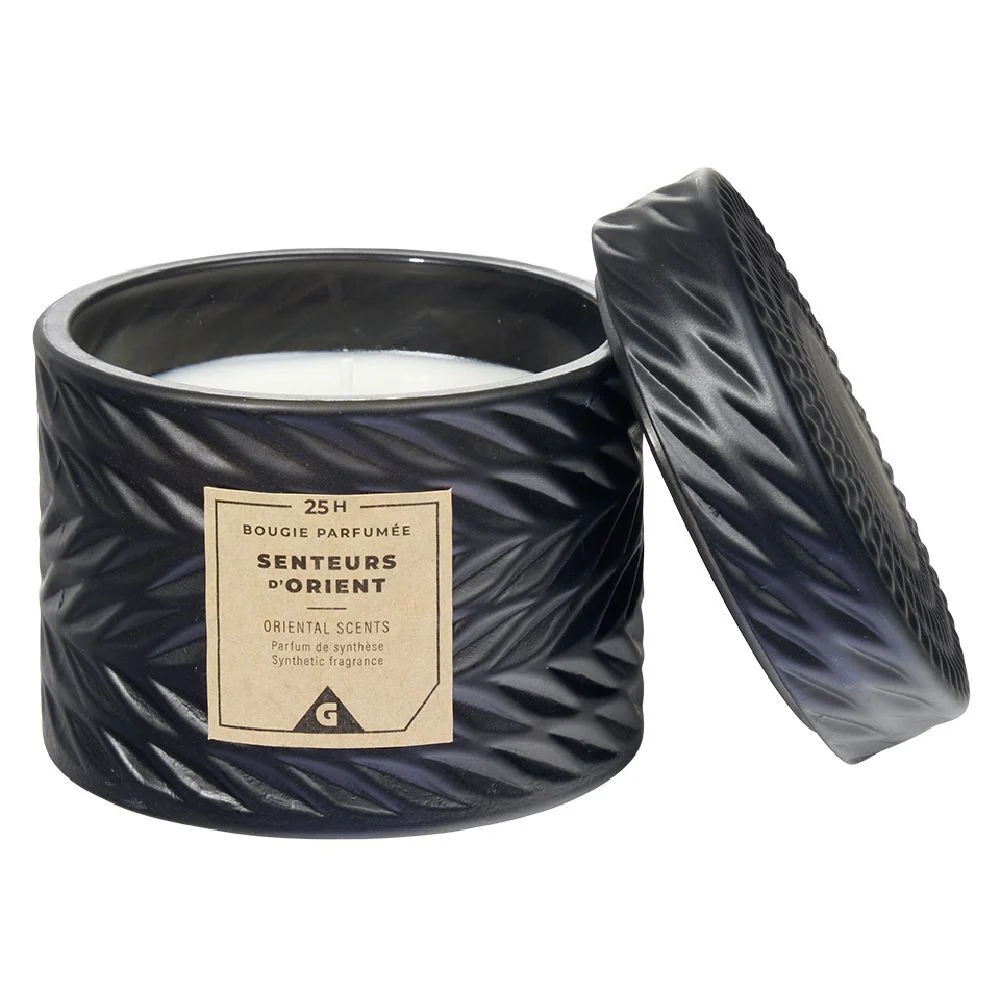 Bougie parfumée noire design relief senteur d'Orient 25H