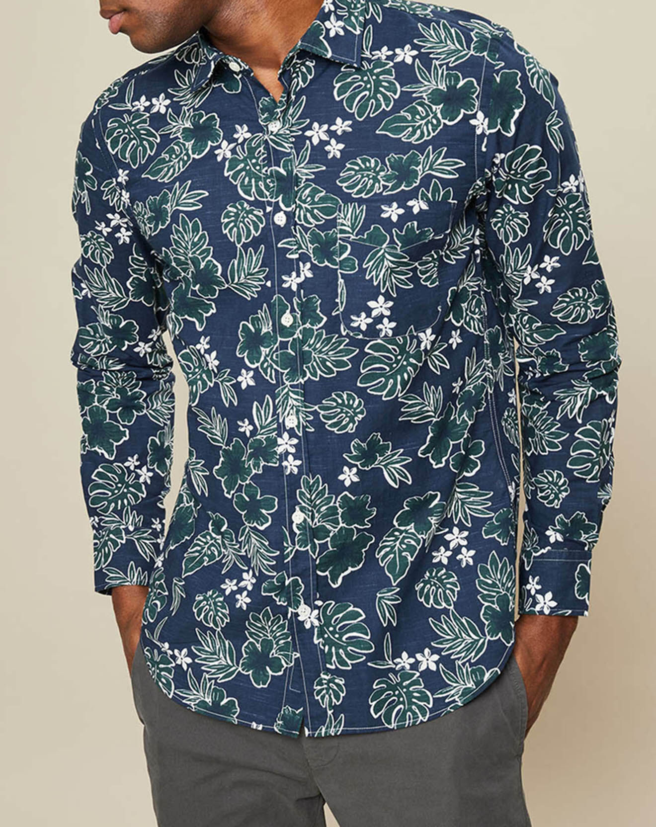 Hartford Chemise Slim Fit Storm  imprimée bleu marine/vert