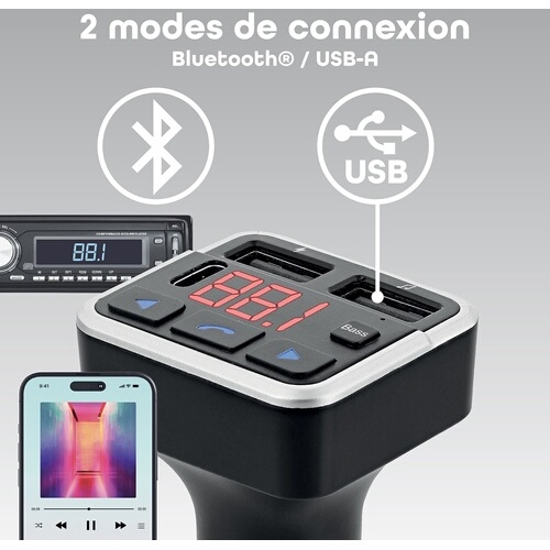 Transmetteur audio Tnb FM Bluetooth -  kit mains libres - gris