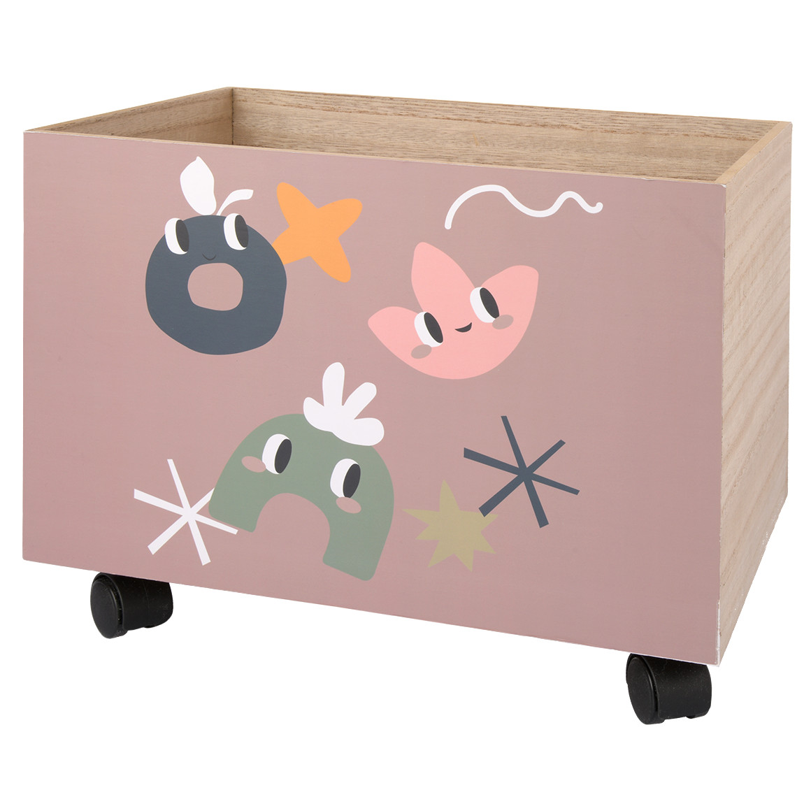 Holzbox mit Rollen rosa / natur