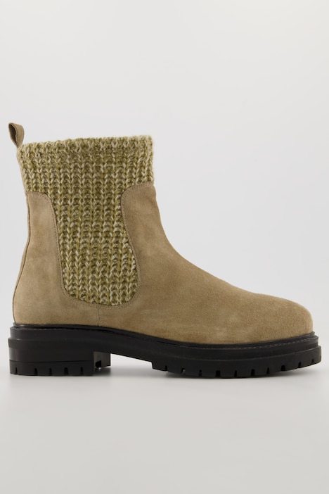 Chelsea-Boots, Leder, Melangesstrick, Weite H