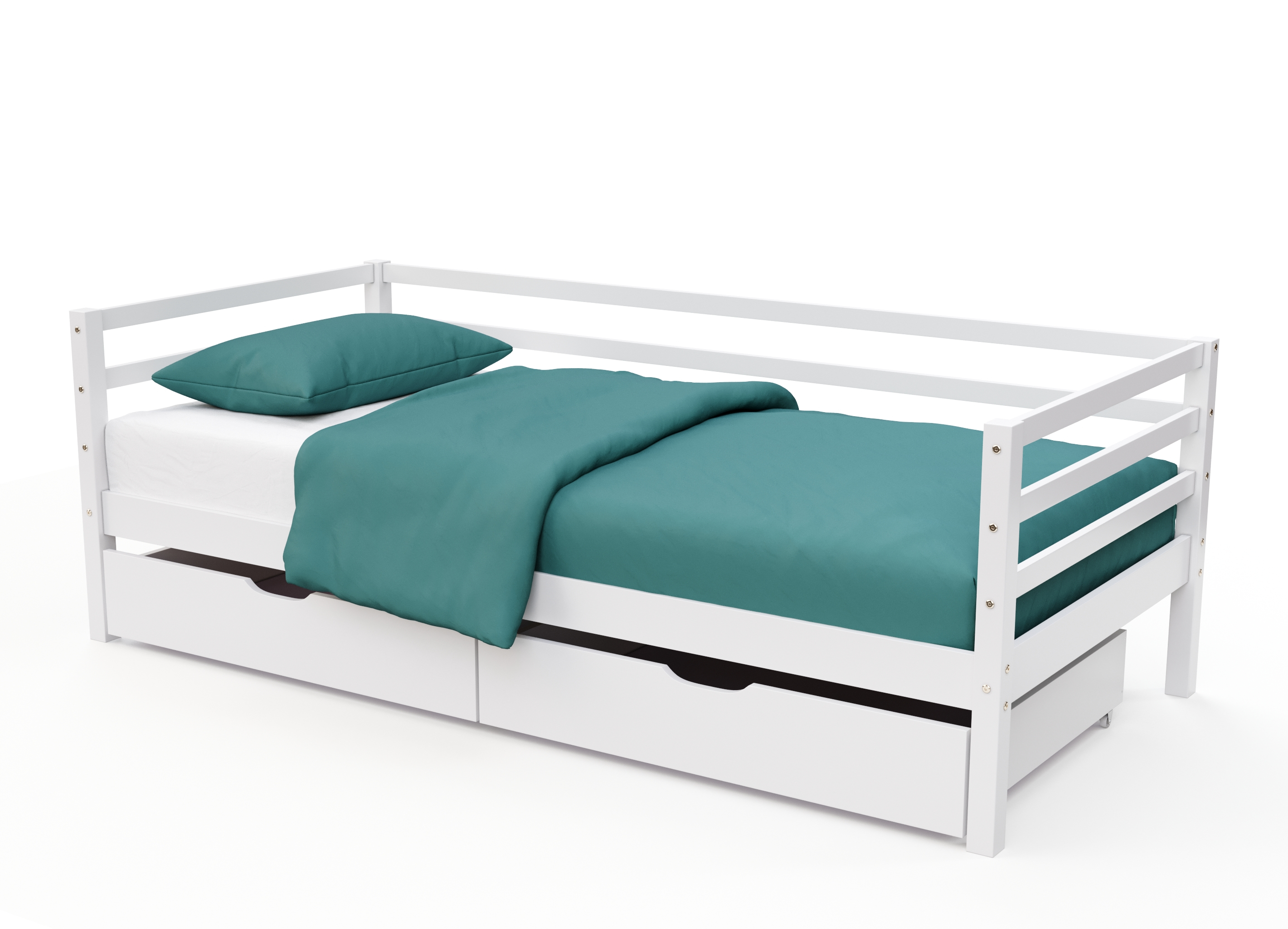 Bett Holz mit Schubladen 90 x 200 cm weiss
