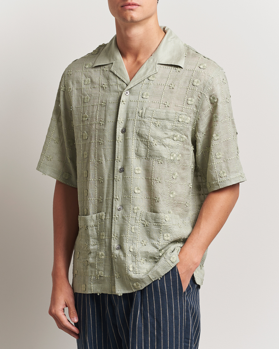 NN07 Ben Lyocell Fil-Coupé Embroidery Anglaise Shirt Sage Green