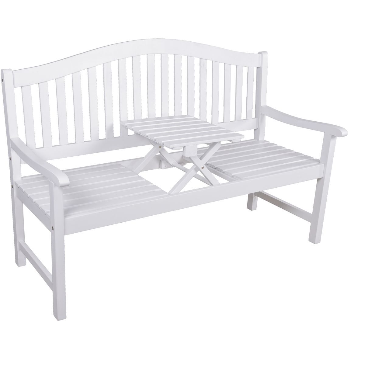 2-Sitzer Gartenbank SINGAPUR - white washed - hochklappbarer Tisch