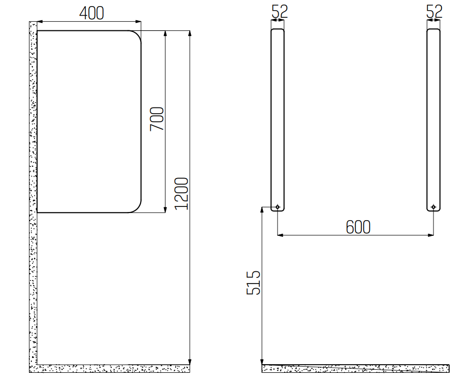 Sanigoods urinoir scheidingswand 70x40cm