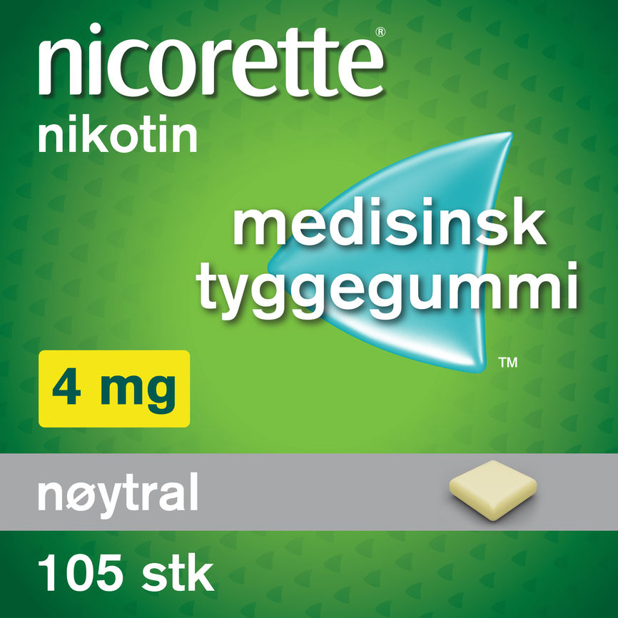 Nicorette Nøytral tyggegummi 4 mg nikotin, slutte å røyke