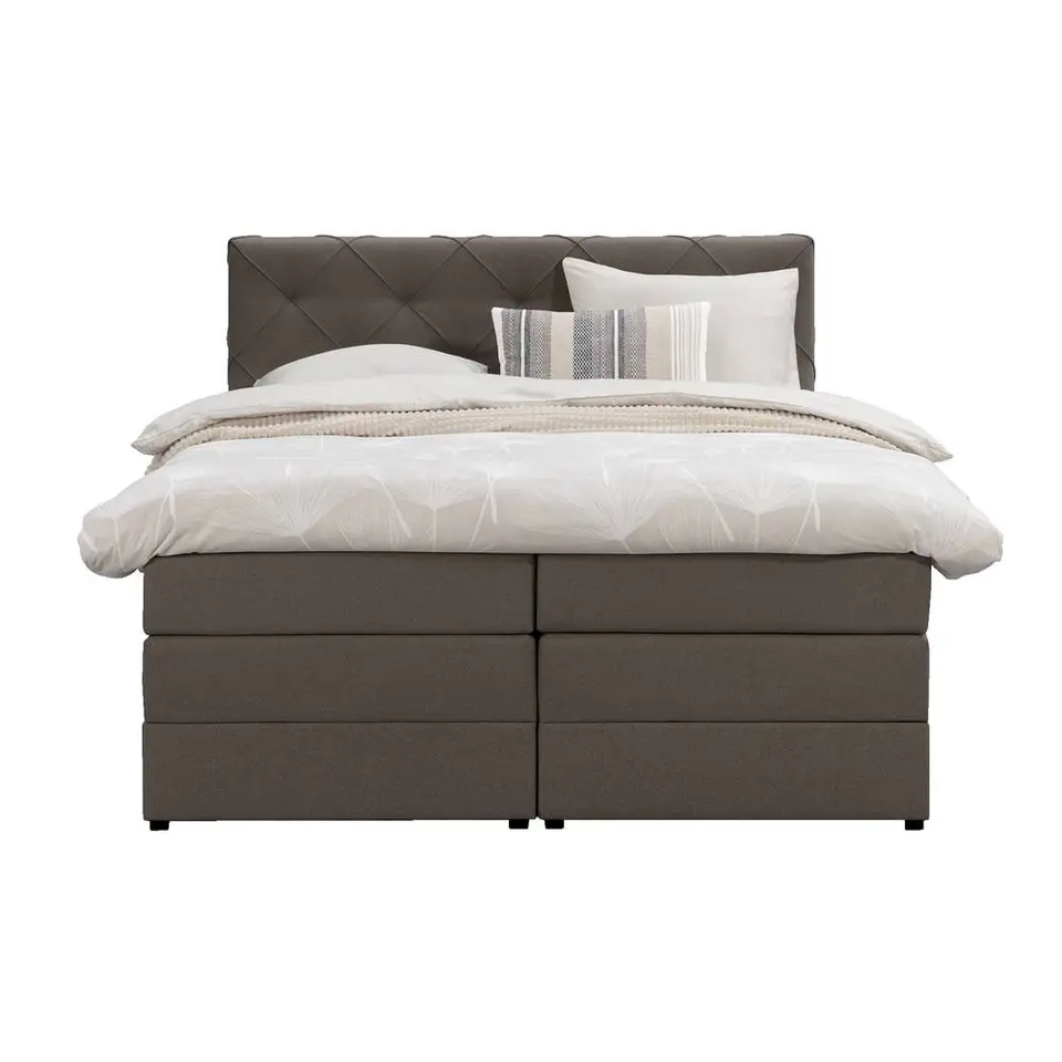 Boxspring met opbergruimte Liv geruit - donkerbruin - 140x200 cm