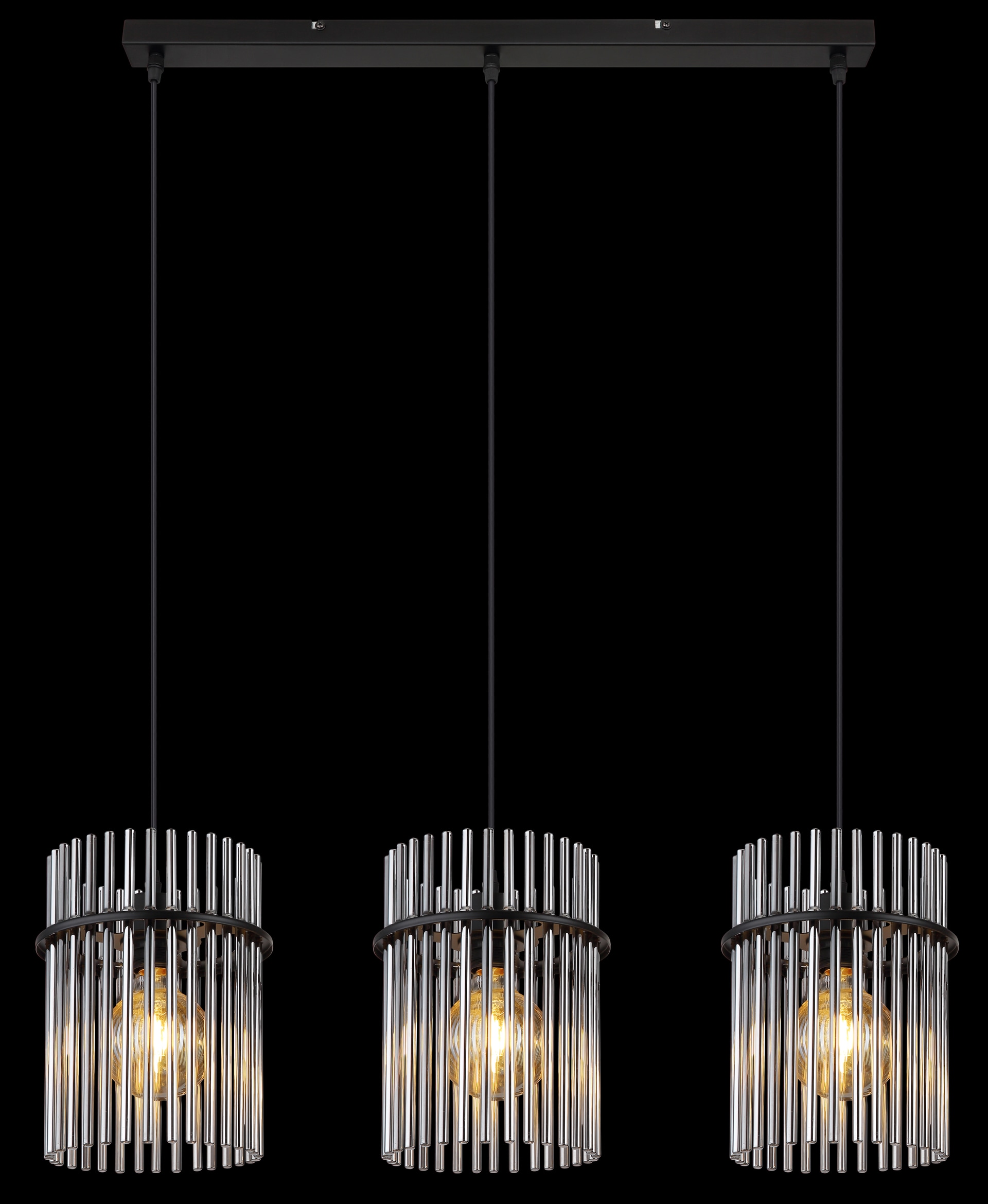GLOBO Retrofit Balkenpendel GORLEY 3-flg schwarz /rauchfarbig