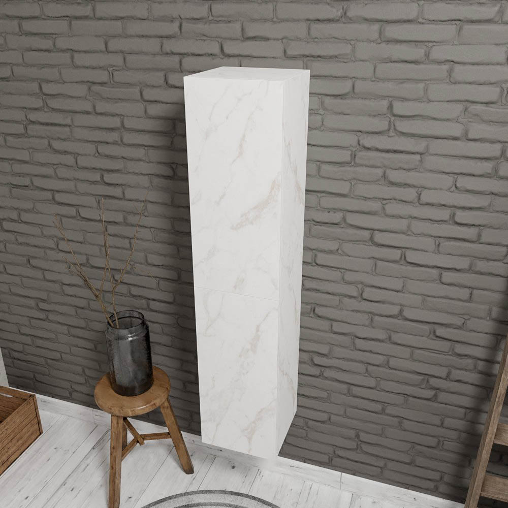 Zaro Beam Kolomkast 160x35x35cm met 2 deuren push omkeerbaar in wit marmer