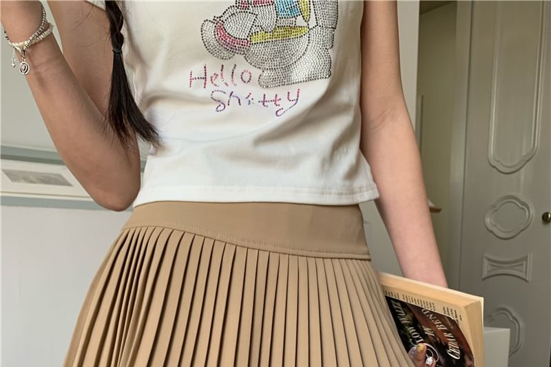 Beem - Hoge taille effen mini A-lijn geplooide rok