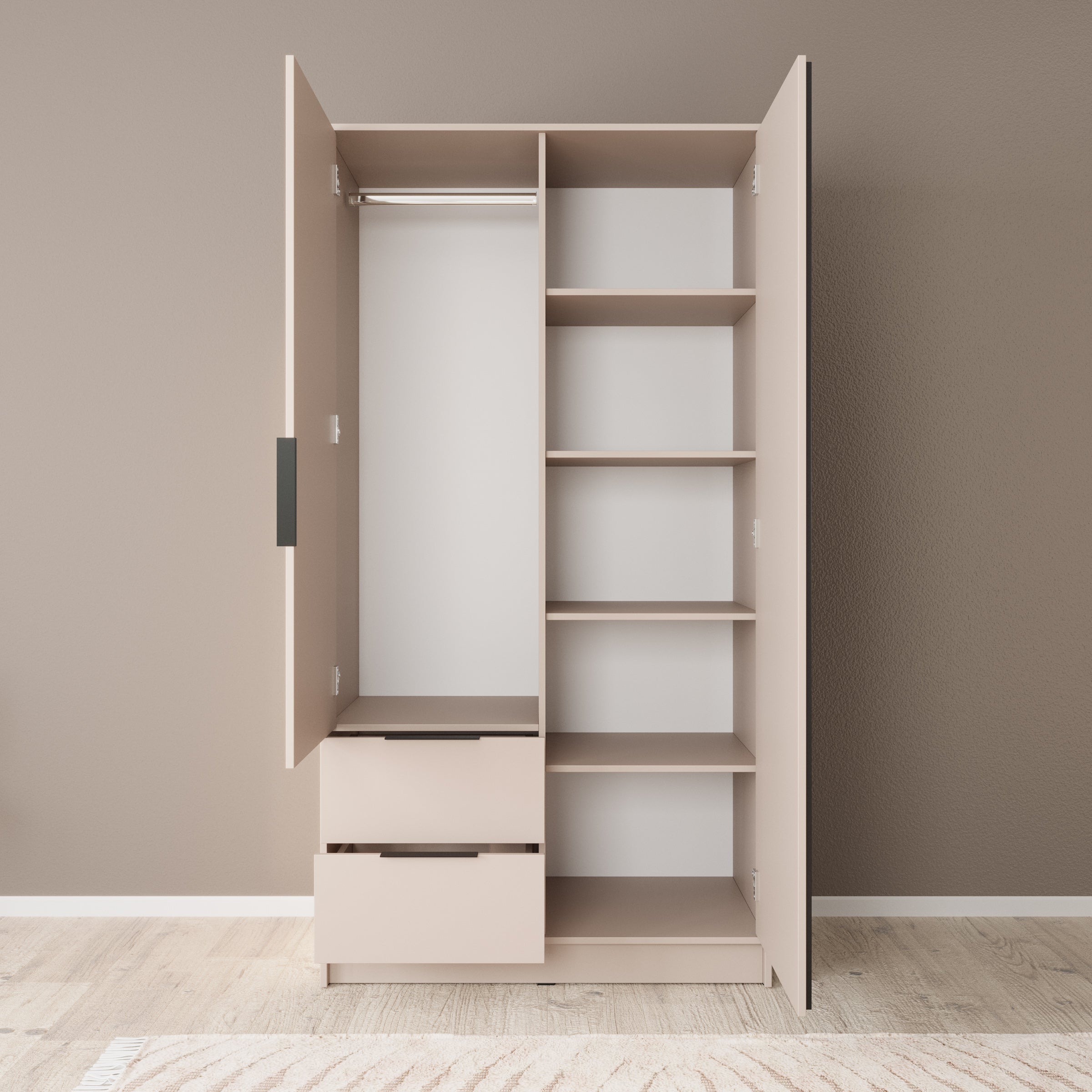 Meubella - Kledingkast Nairobi - Beige - Zwart - 105 cm