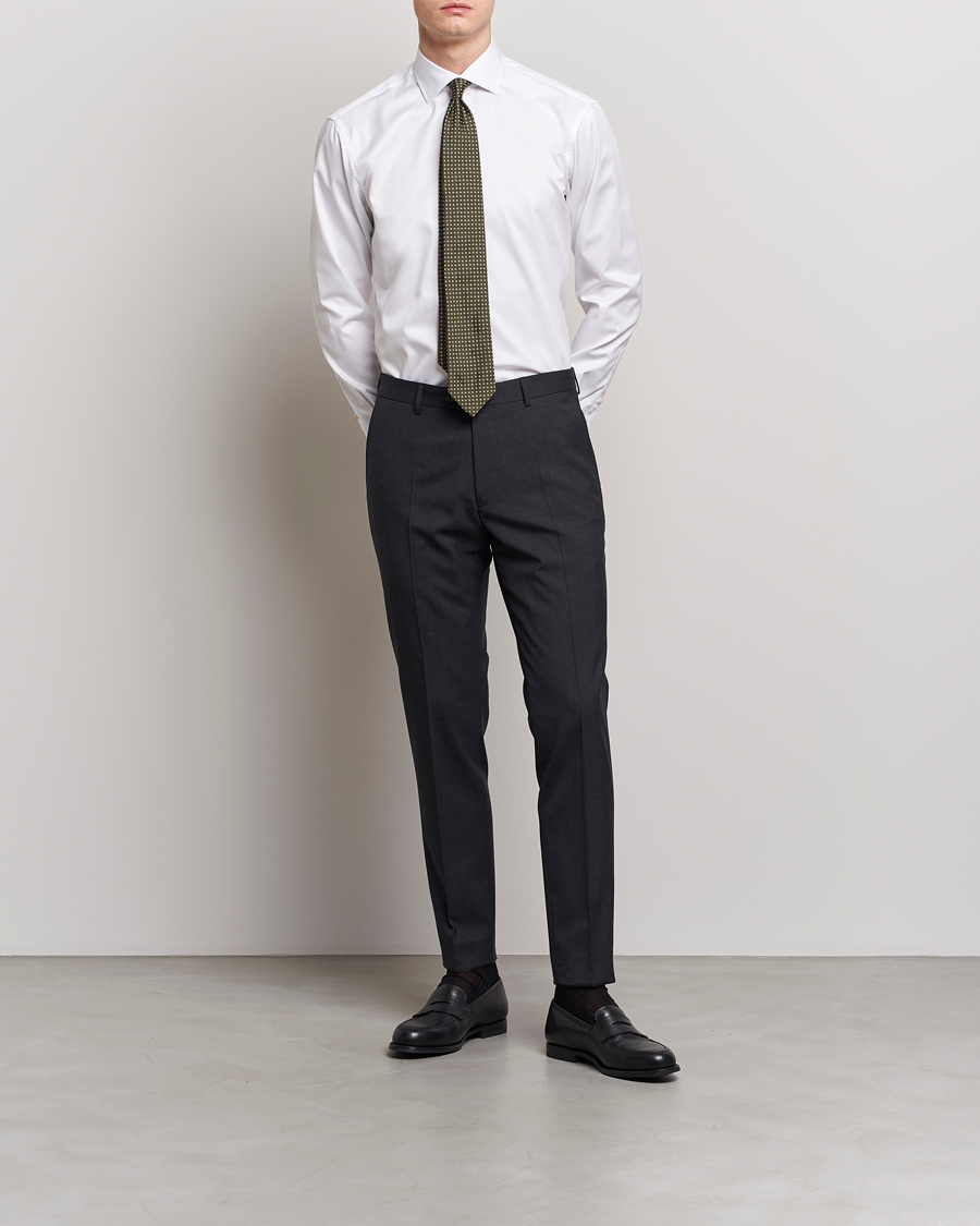 Stenströms Slimline Contrast Cotton Shirt White