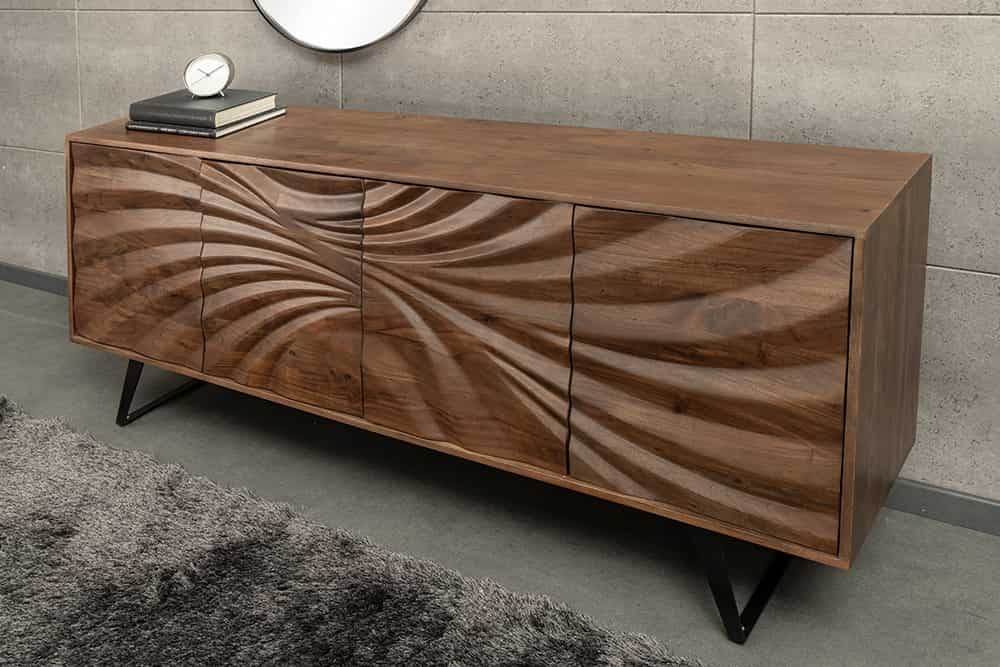 Massivholz Sideboard HURRICANE 175cm braun Akazie 3D-Design