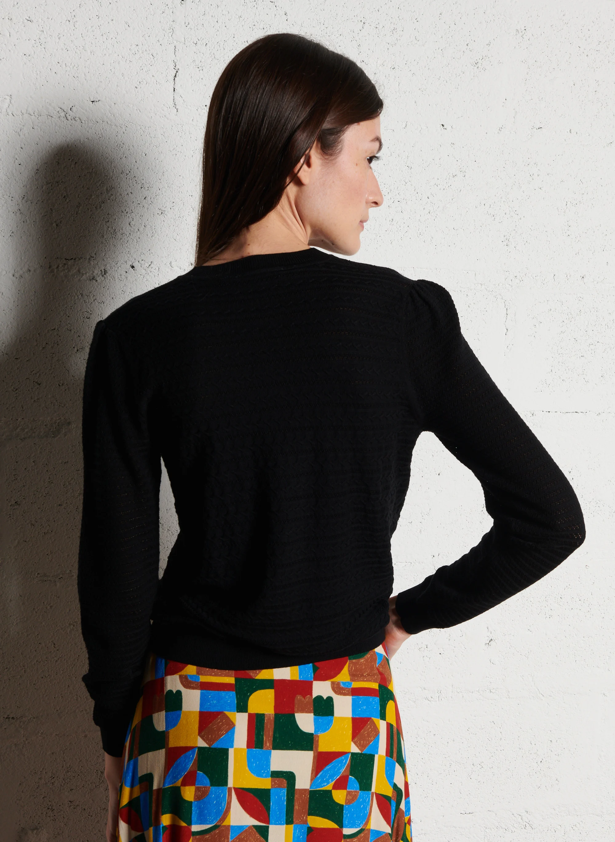 DANAE - Pull col rond en maille ajourée | Noir