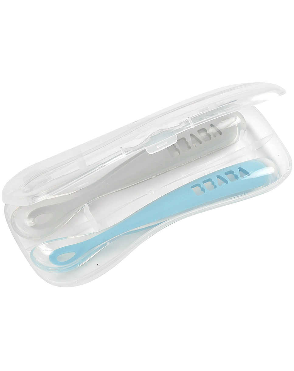 Silikon-Löffel FIRST MEAL 2er Set mit Box in grey/blue