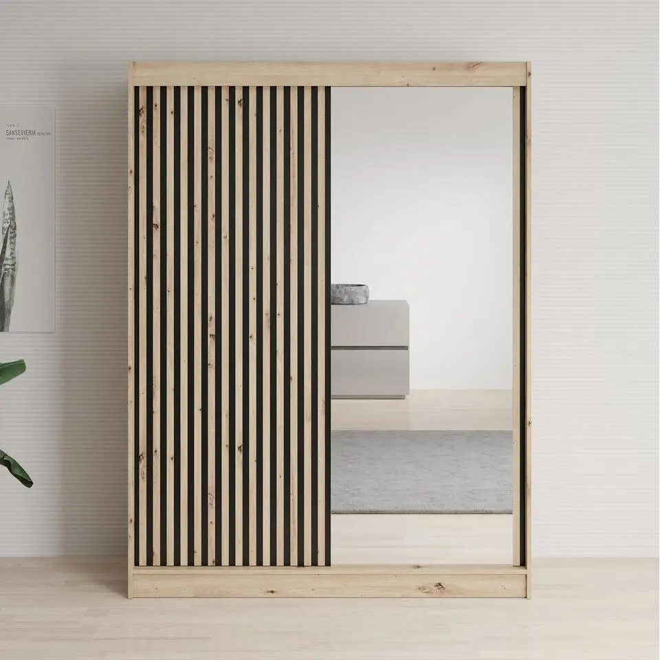 Meubella - Kledingkast Lisbon 2 - Eiken - 150 cm - Met spiegel