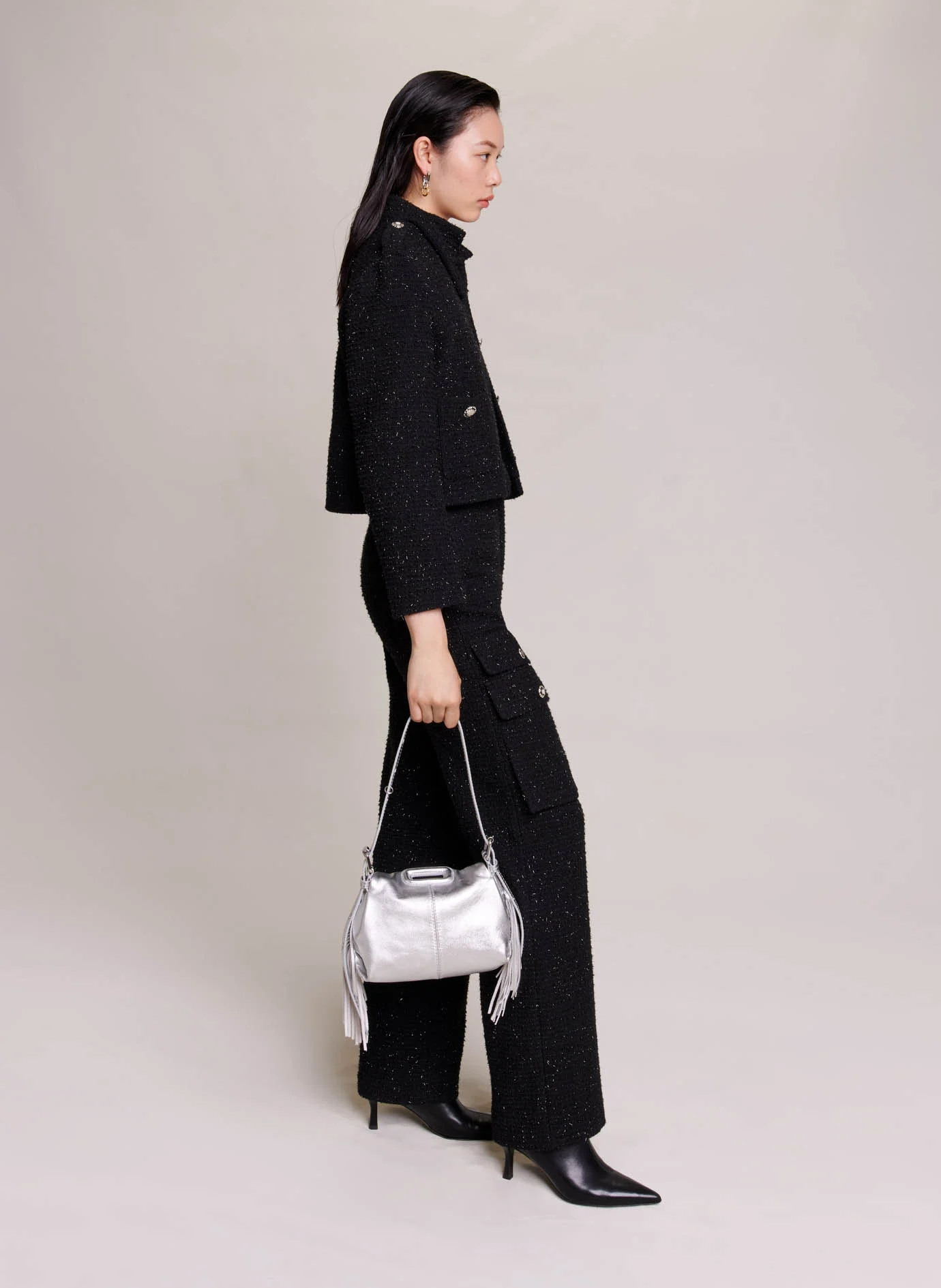 MISS M MINI - Sac bandoulière en cuir lisse | Argent