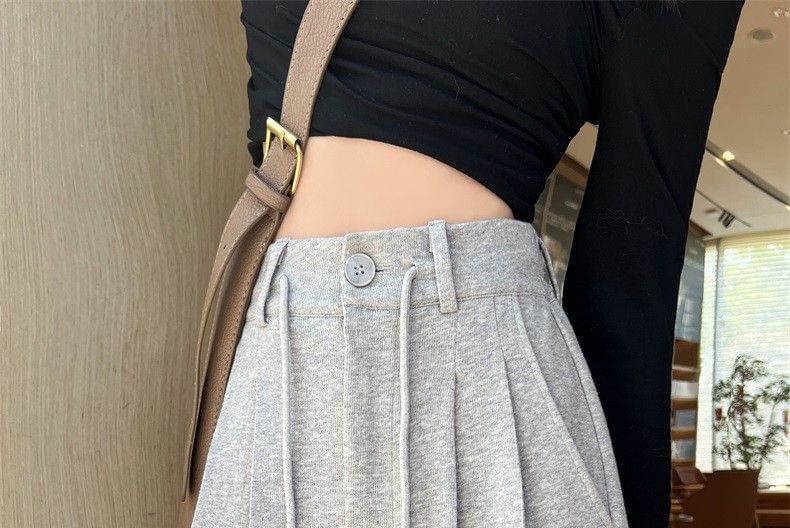Horrysonie - High Rise Plain Inverted Pleated Wide Leg Pants