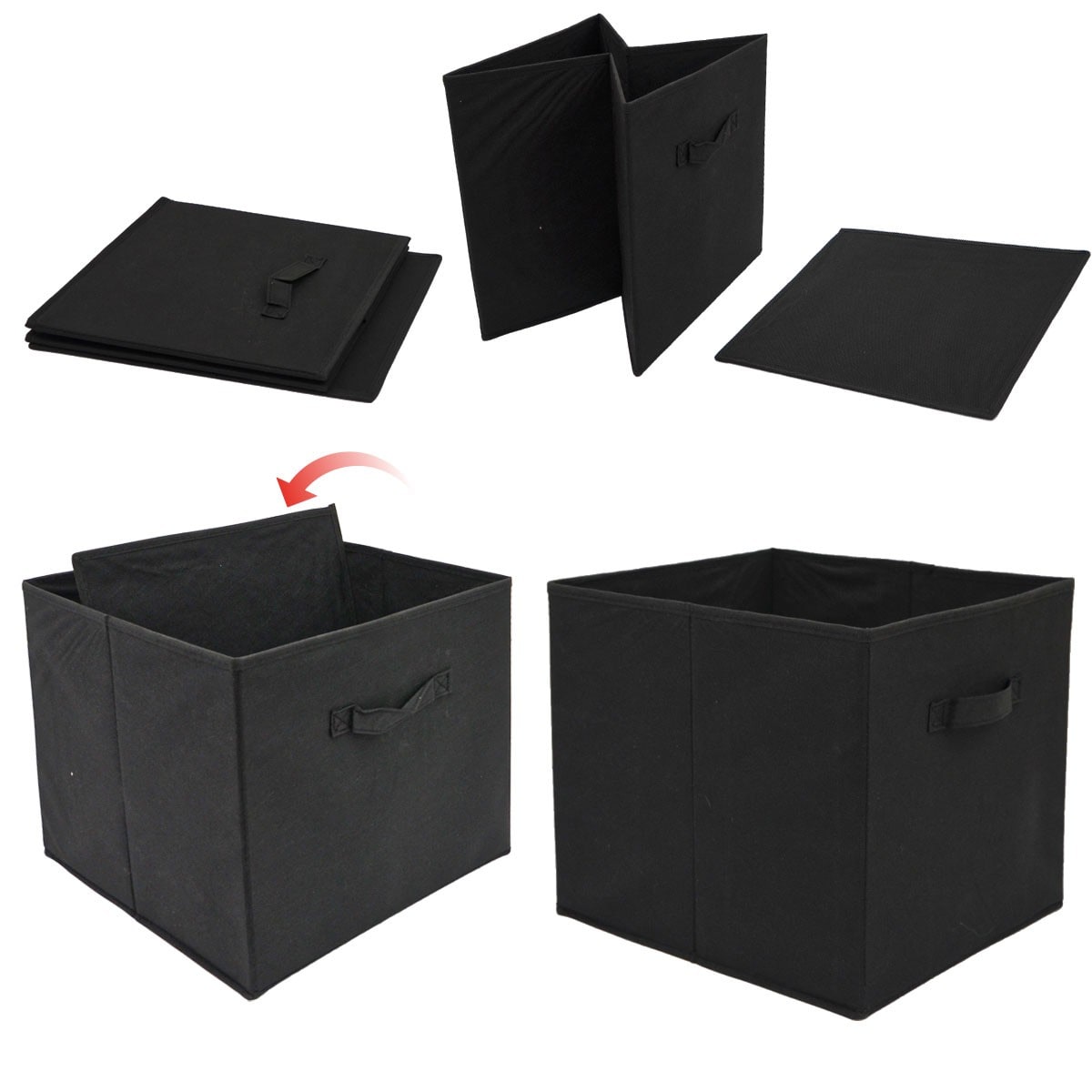 4er Set Aufbewahrungsbox für Kallax Regal - 33x38x33 Stoff Box mit Griff - Schwarz