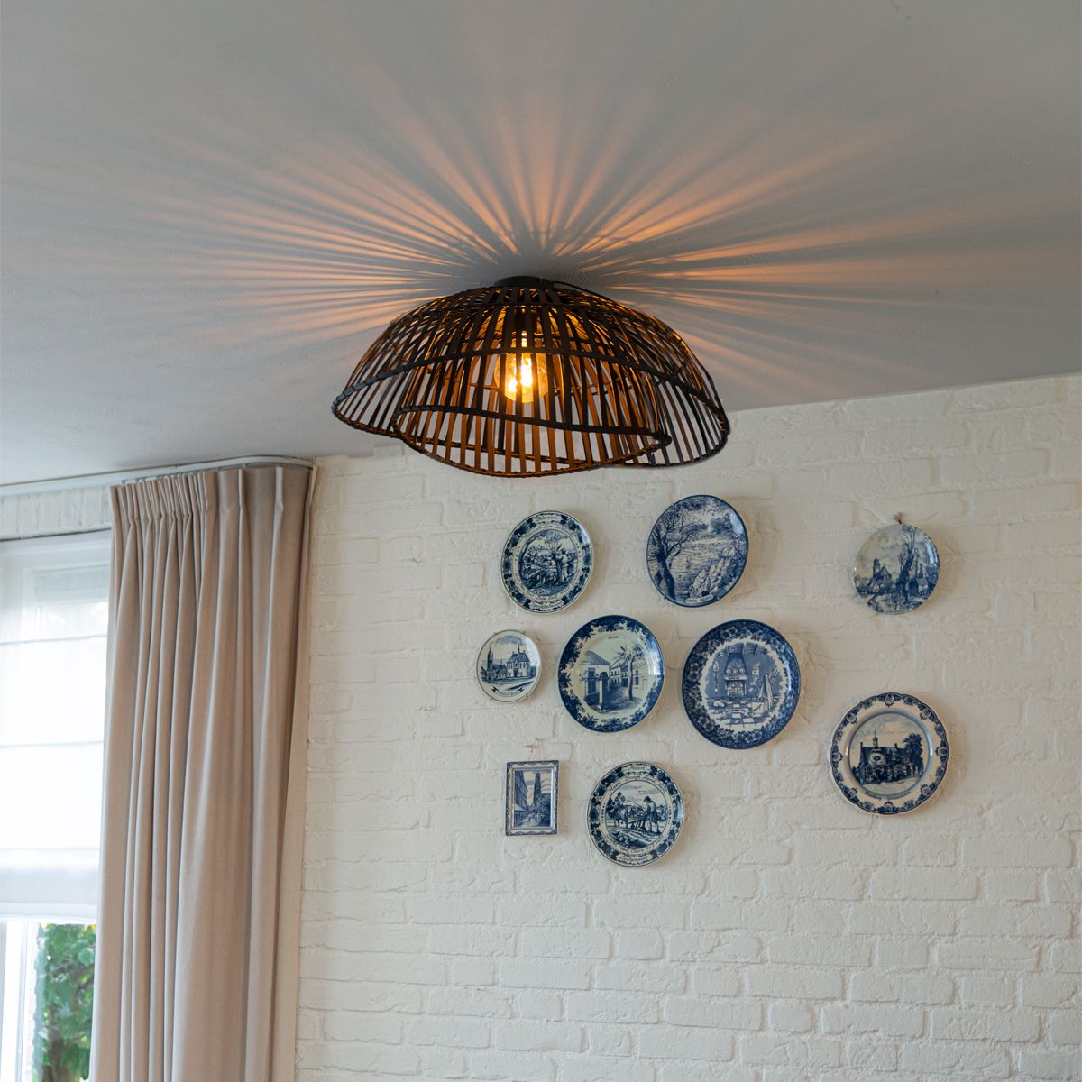 Oosterse plafondlamp zwart bamboe 62 cm - Pua