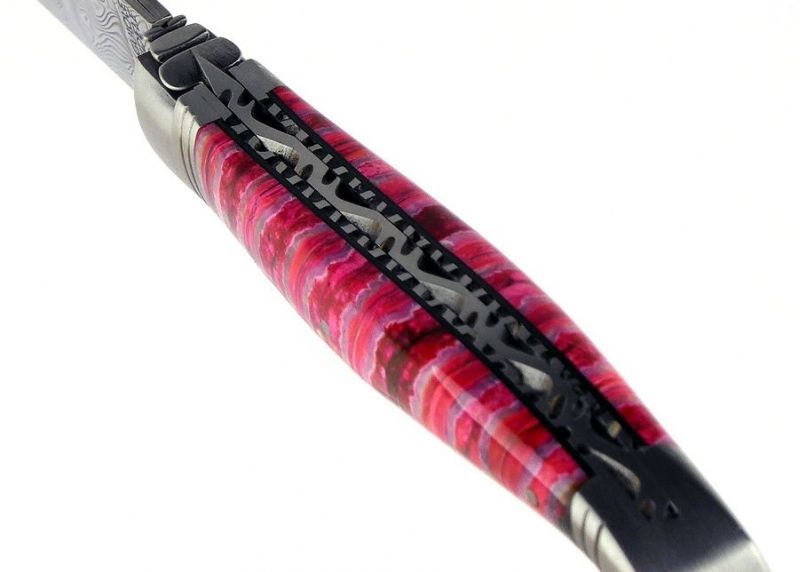 VENDU - Couteau Laguiole avec un manche en Molaire de Mammouth teintée rose