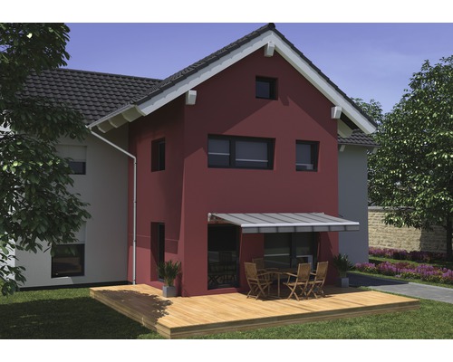 SOLUNA knikarmzonnescherm Trend 2,5x2 Stoffen design D419 Frame zilver geanodiseerd incl. motor, wandschakelaar en noodhandzwengel
