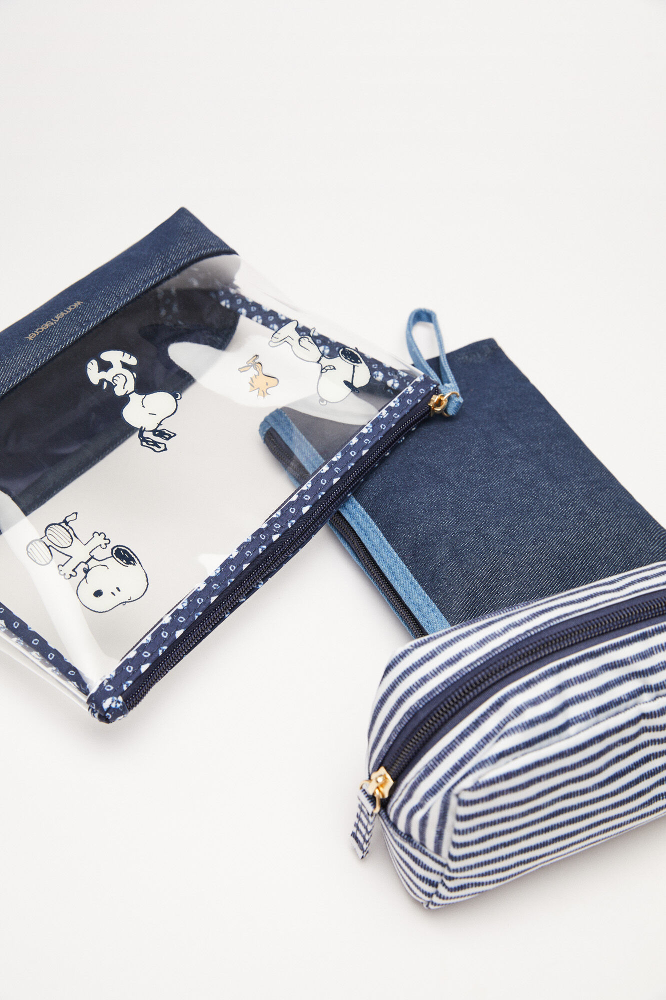 Nécessaire Snoopy em jeans (3 unidades) - azul