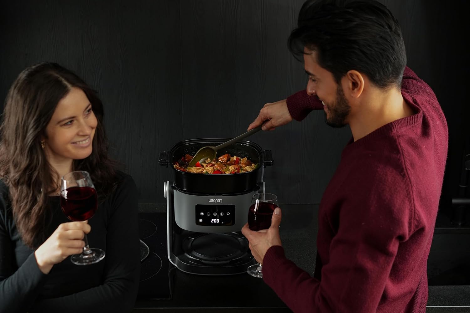 Lauben Glass&Grill Air Fryer 3in15500BG Heißluftfritteuse mit Inhalt 4,2l, Frittierkorb aus Glas, 6 Programme + Manuelles Einstellen, 3in1 - kann als Grill und Bratpfanne verwendet werden, PFOA free