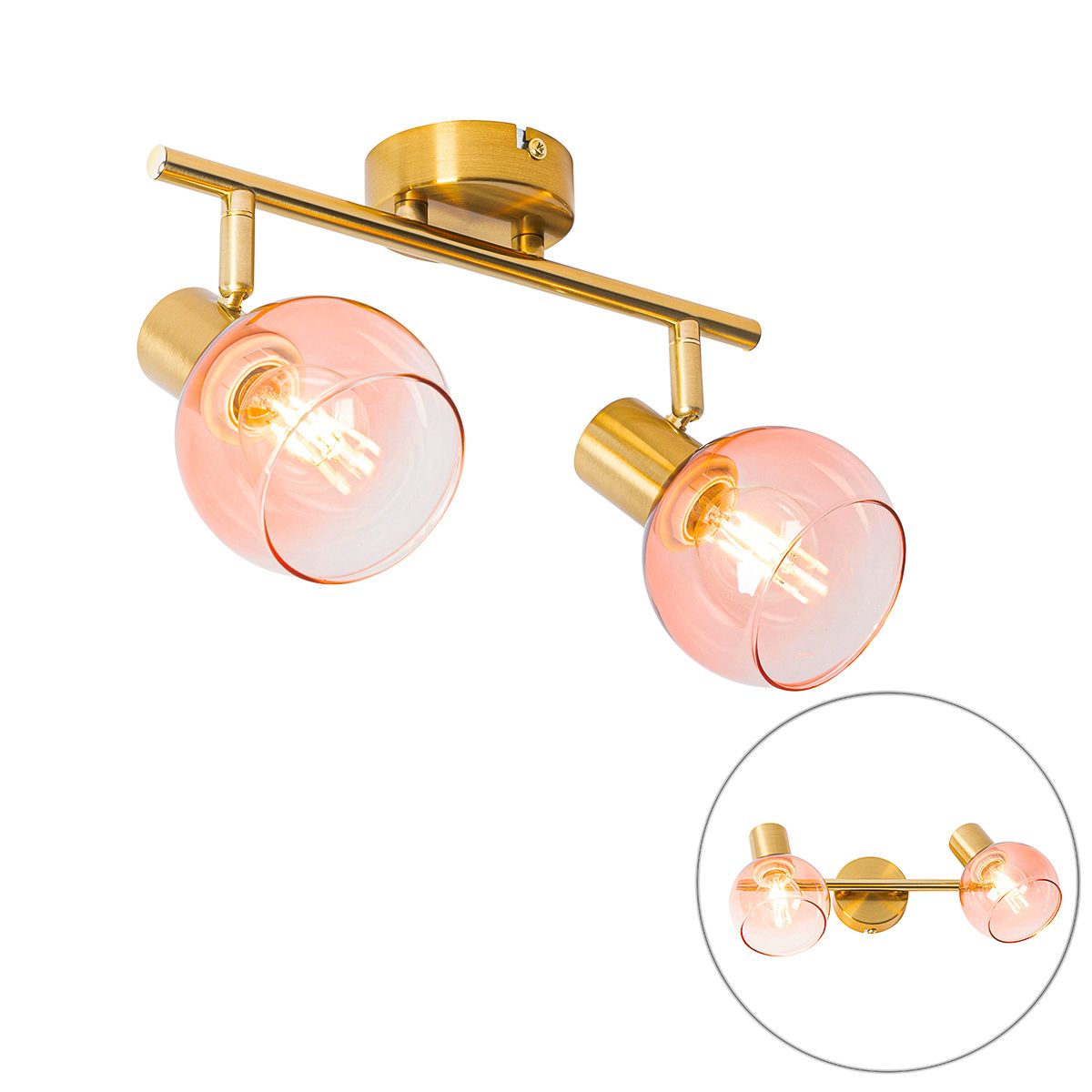Art Deco spot goud met roze glas 2-lichts - Vidro